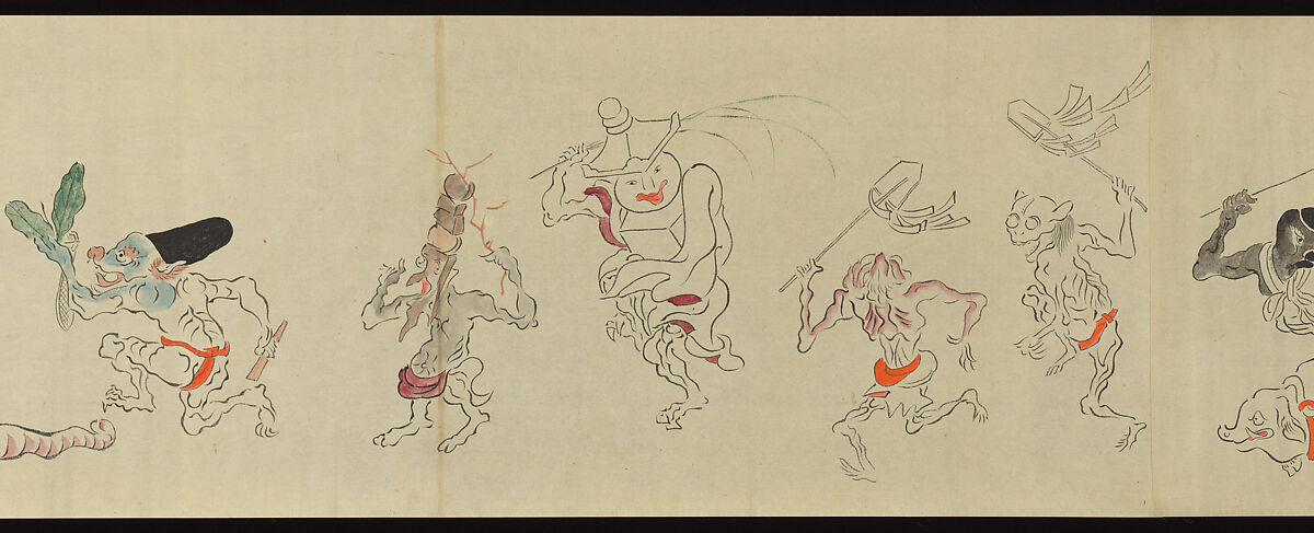 The Night Parade of One Hundred Demons, Tachibana Gadō 橘雅堂 (Japanese, active late 19th century), Handscroll; ink and color on paper, Japan