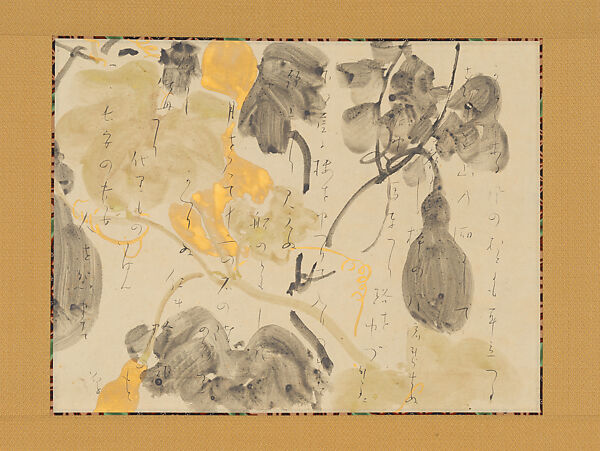 Five Tanka Poems, Yosano Akiko 与謝野晶子 (Japanese, 1878–1942), Hanging scroll; ink and gold- and silver-decorated paper, Japan 