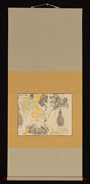 Five Tanka Poems, Yosano Akiko 与謝野晶子 (Japanese, 1878–1942), Hanging scroll; ink and gold- and silver-decorated paper, Japan