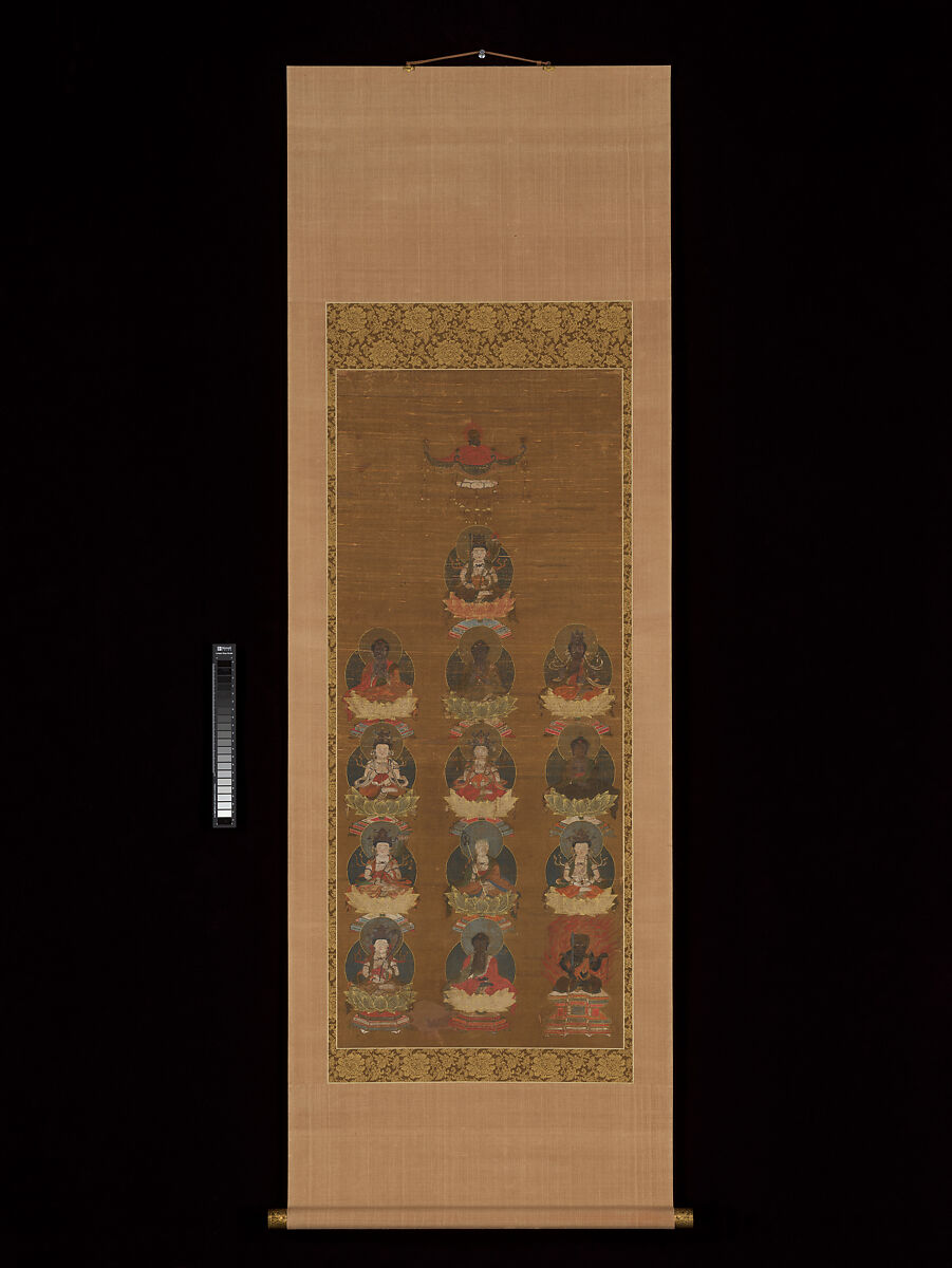Mandala of the Thirteen Buddhas (Jūsan butsu mandara), Unidentified artist, Hanging scroll; ink, color, and gold on silk, Japan