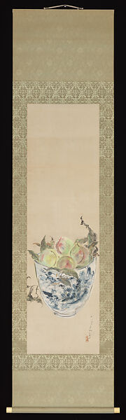 Peaches, Tamamura Hokuto 玉村方久斗 (Japanese, 1893–1951), Hanging scroll; ink and color on paper, Japan