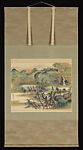 Pine Pavilion in the Spring Dawn, Ōkōchi Yakō 大河内夜江 (Japanese, 1892–1957), Hanging scroll; ink and color on silk, Japan