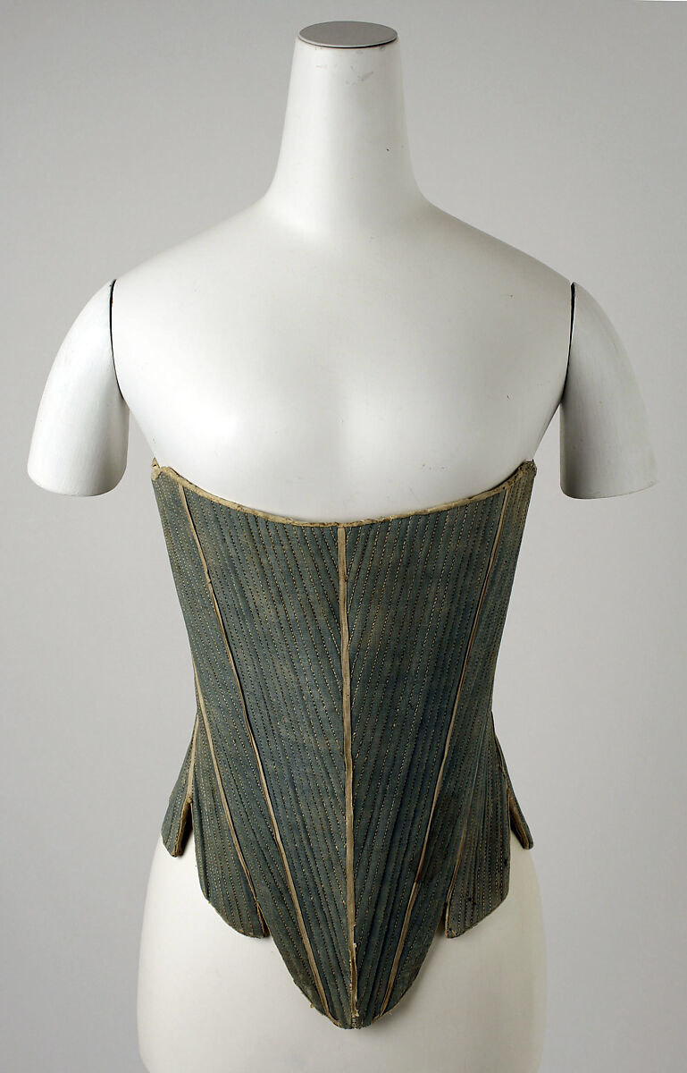 Corset, flax, cotton, leather, wood, American