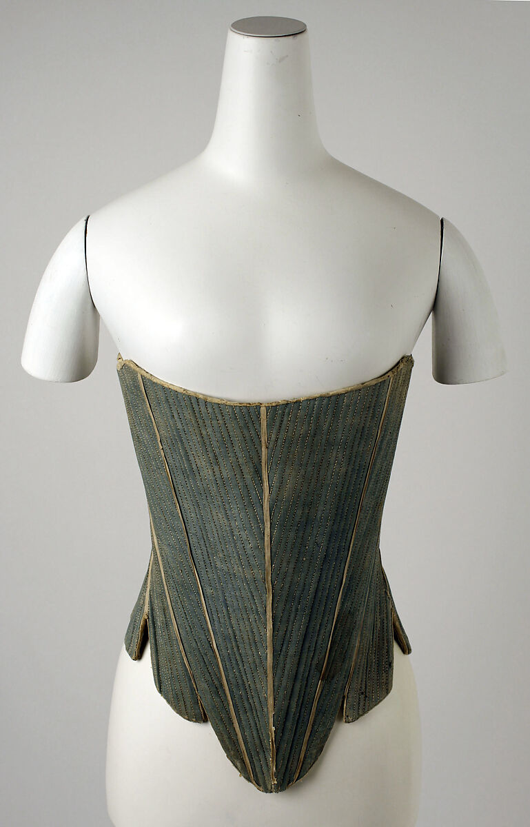 Corset, flax, cotton, leather, wood, American 