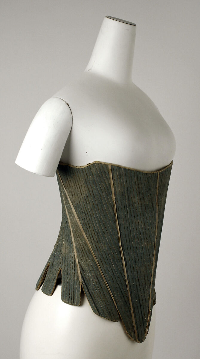 Corset, flax, cotton, leather, wood, American