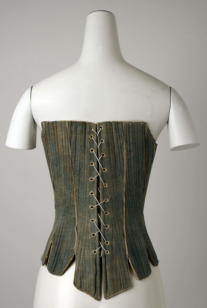 Corset, flax, cotton, leather, wood, American
