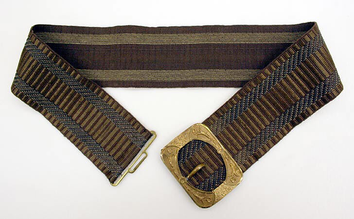 Belt, silk, cotton, metal, French 