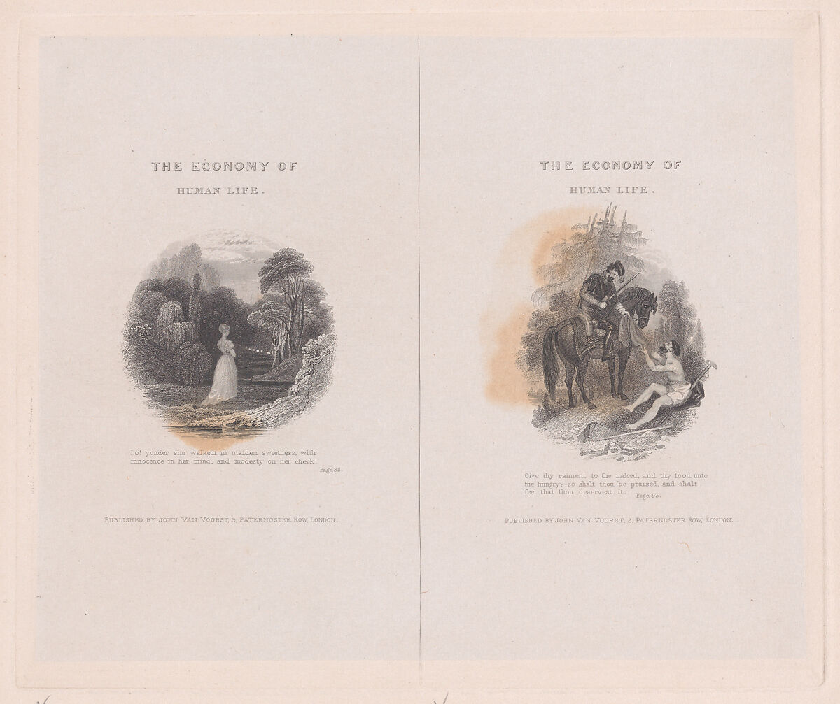 Two illustrations for "The Economy of Human Life", Frank Howard (British, London 1805–1866 Liverpool), Engraving on chine collé; proof 