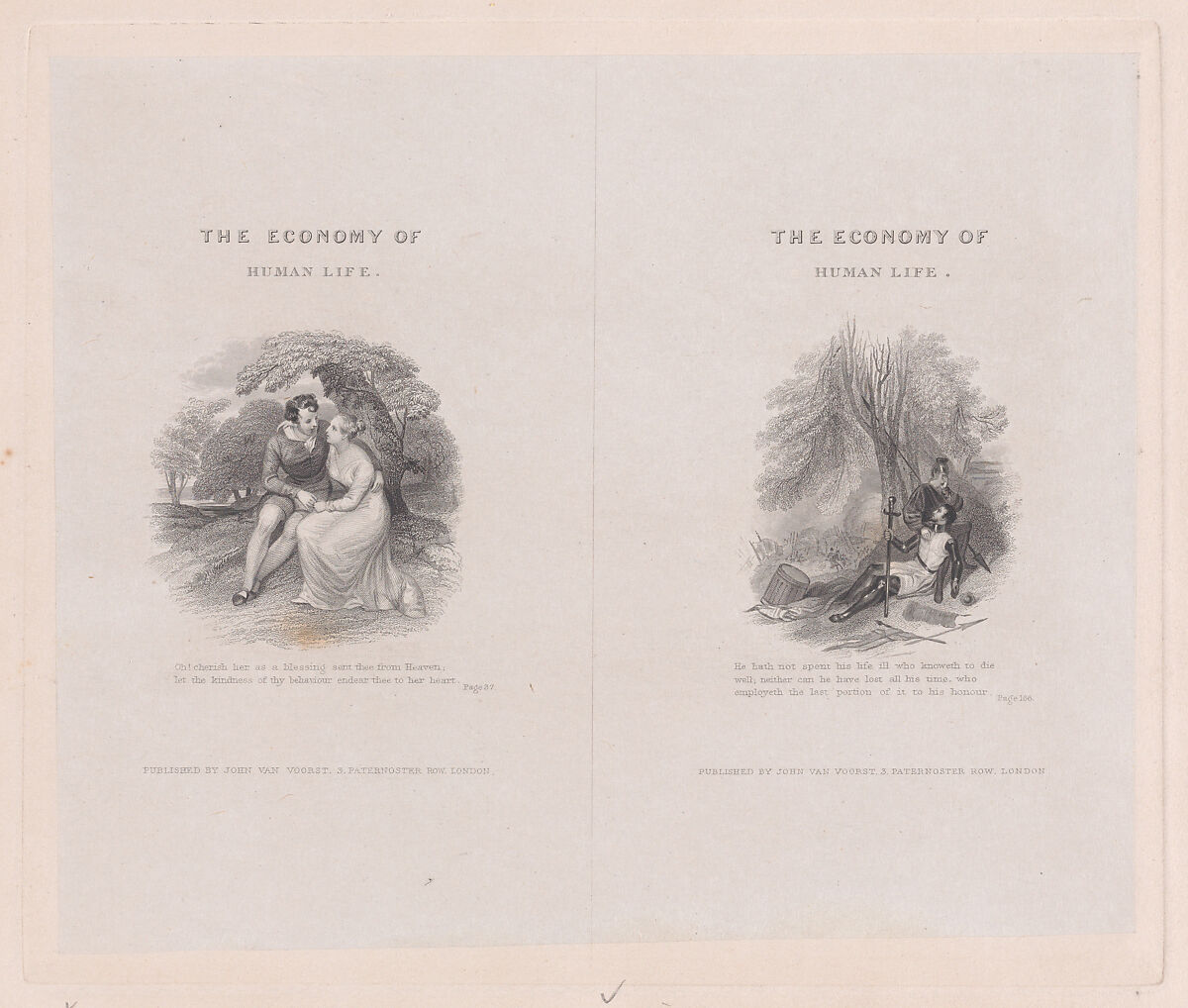 Two illustrations for "The Economy of Human Life", Frank Howard (British, London 1805–1866 Liverpool), Engraving on chine collé, proof 