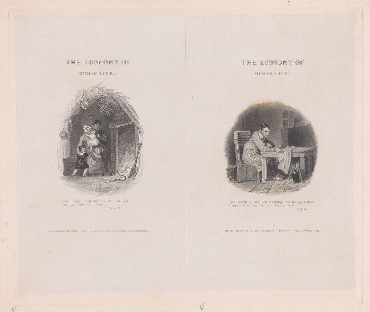 Two illustrations for "The Economy of Human Life", Frank Howard (British, London 1805–1866 Liverpool), Engraving on chine collé, proof 