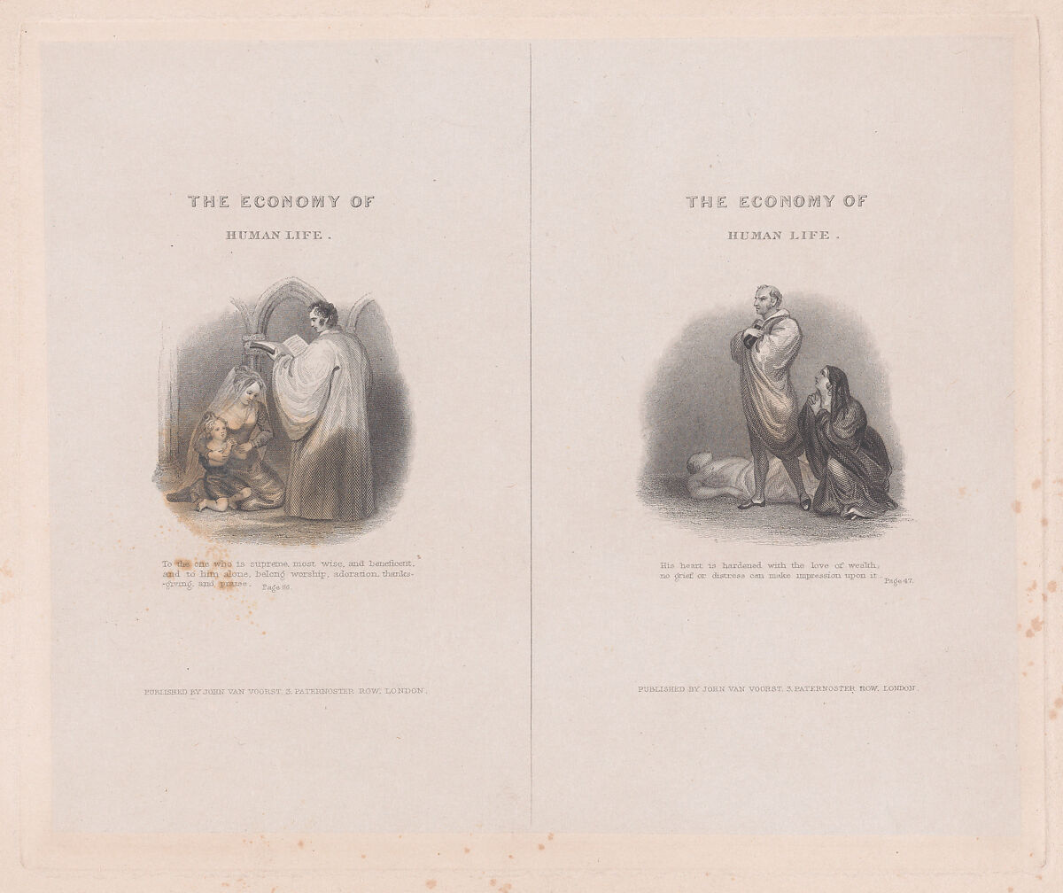 Two illustrations for "The Economy of Human Life", Frank Howard (British, London 1805–1866 Liverpool), Engraving on chine collé, proof 