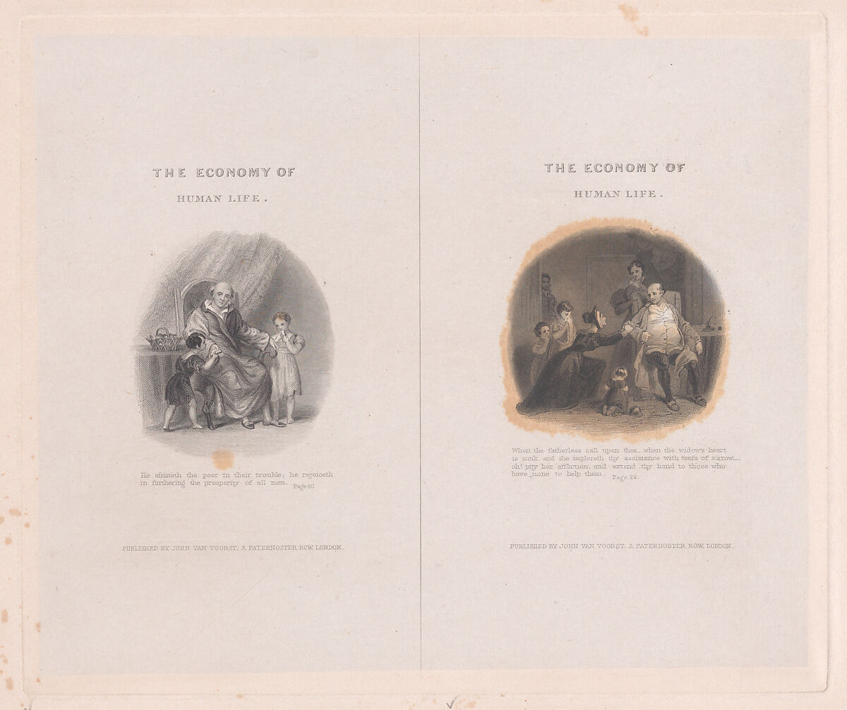 Two illustrations for "The Economy of Human Life", Frank Howard (British, London 1805–1866 Liverpool), Engraving on chine collé, proof 