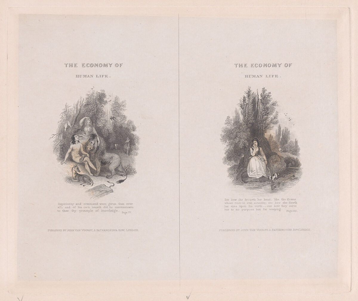 Two illustrations for "The Economy of Human Life", Frank Howard (British, London 1805–1866 Liverpool), Engraving on chine collé, proof 