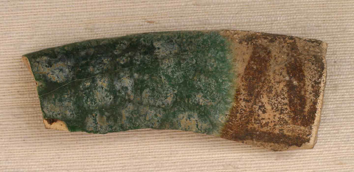 Glazed Ceramic Fragments: Splashed, Opacified White, and Green Glazed, Earthenware; glazed 