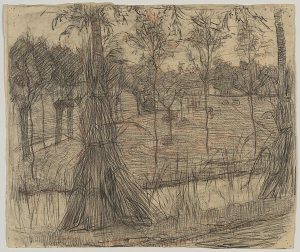 Farmyard with Sheep (recto); Female Nude (verso), Piet Mondrian  Dutch, Conté crayon, charcoal, and graphite