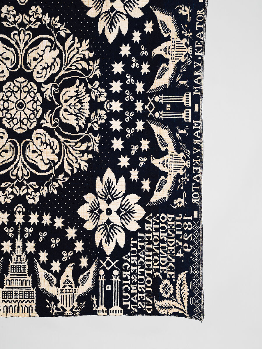 Coverlet, Unknown weaver, Wool and cotton, double cloth, American