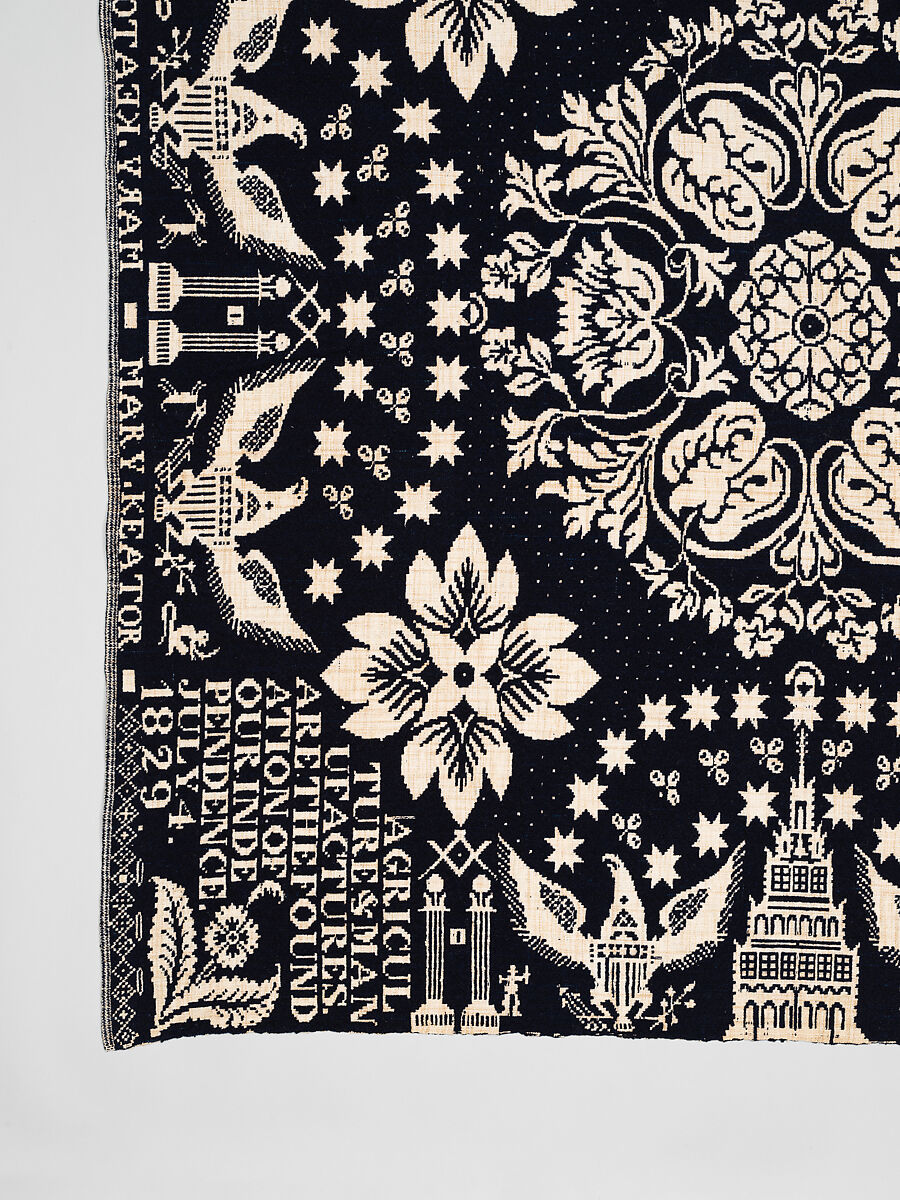 Coverlet, Unknown weaver, Wool and cotton, double cloth, American