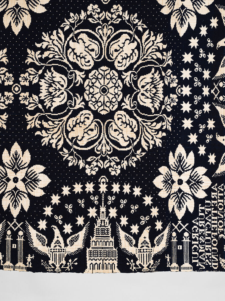 Coverlet, Unknown weaver, Wool and cotton, double cloth, American