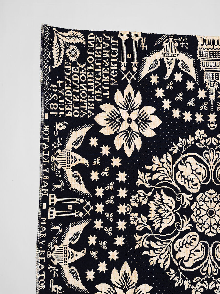 Coverlet, Unknown weaver, Wool and cotton, double cloth, American