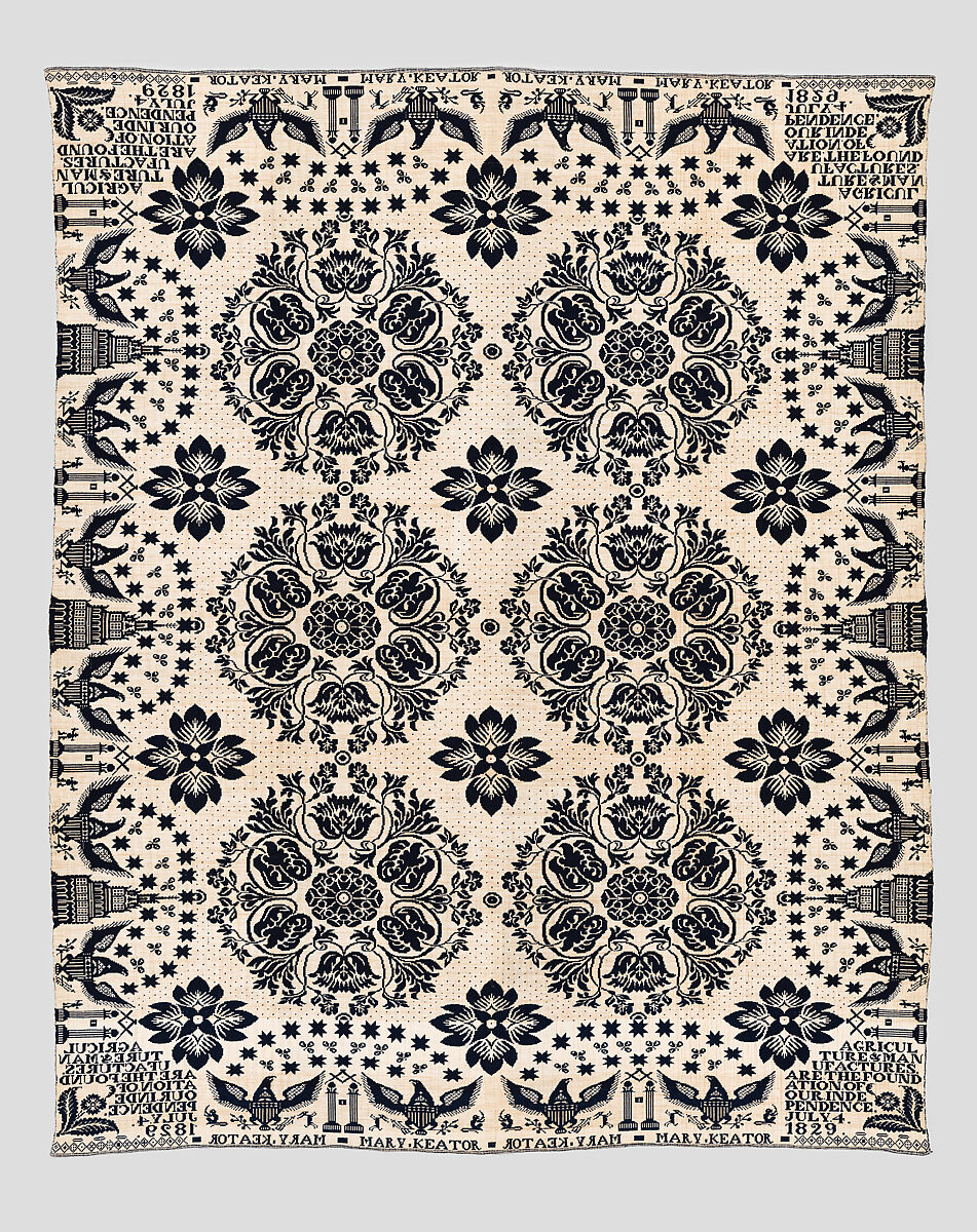 Coverlet, Unknown weaver, Wool and cotton, double cloth, American