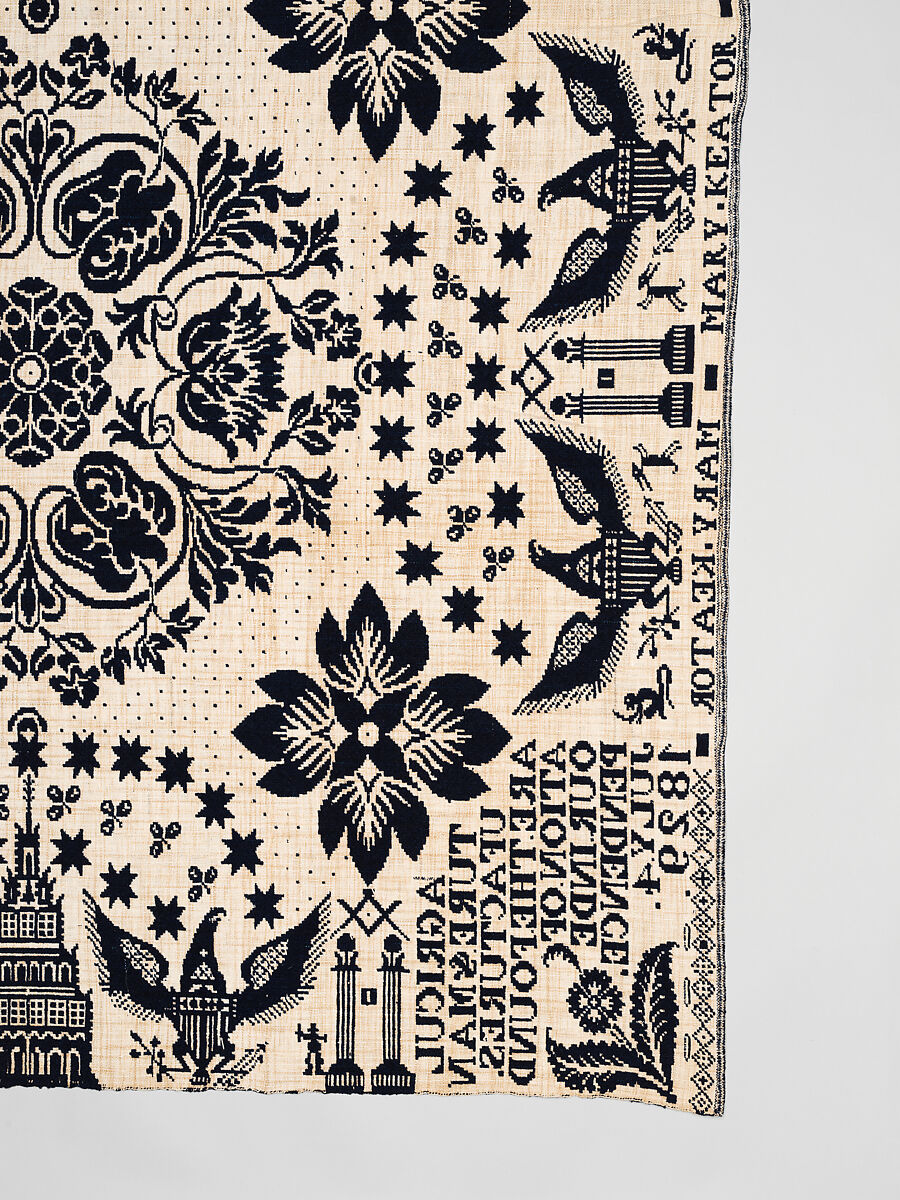 Coverlet, Unknown weaver, Wool and cotton, double cloth, American