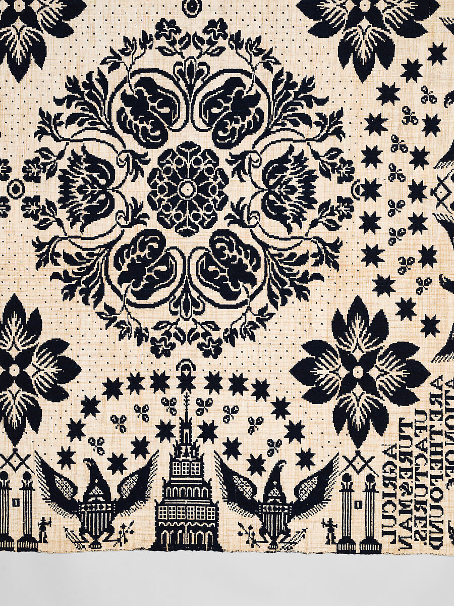 Coverlet, Unknown weaver, Wool and cotton, double cloth, American