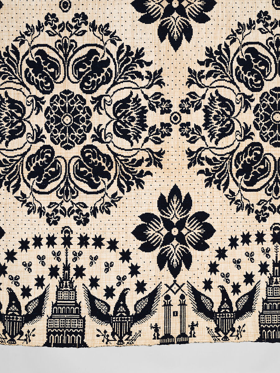 Coverlet, Unknown weaver, Wool and cotton, double cloth, American