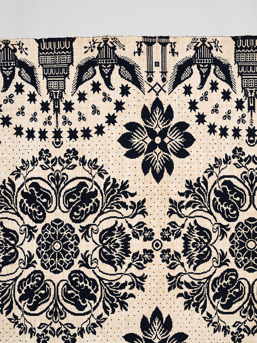 Coverlet, Unknown weaver, Wool and cotton, double cloth, American