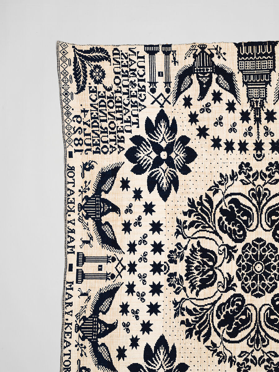 Coverlet, Unknown weaver, Wool and cotton, double cloth, American