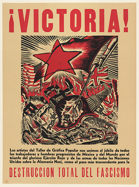 Victory! Poster celebrating the victory over the Nazis at the end of the Second World War, Ángel Bracho (Mexican, Mexico City 1911–2005), Lithograph in black and red, letterpress, backed with linen 