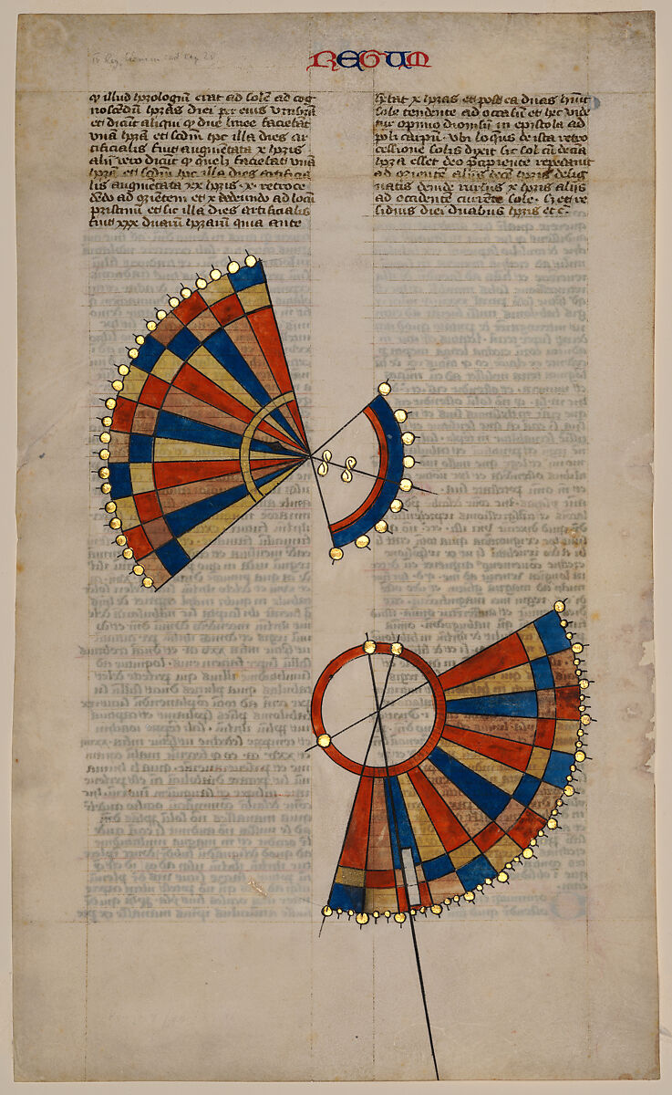 Sundial of Ahaz, leaf from the Postilla Litteralis (Literal Commentary) of Nicholas of Lyra, Opaque watercolor, iron-gall ink and gold on vellum, French