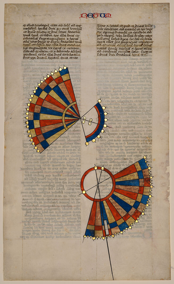 Sundial of Ahaz, leaf from the Postilla Litteralis (Literal Commentary) of Nicholas of Lyra, Opaque watercolor, iron-gall ink and gold on vellum, French 