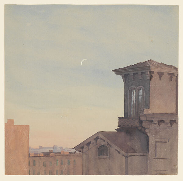 Rooftops, Brooklyn, Fidelia Bridges (American, Salem, Massachusetts 1834-1923 Canaan, Connecticut), Watercolor and gouache on tan, hot-pressed wove paper, American 