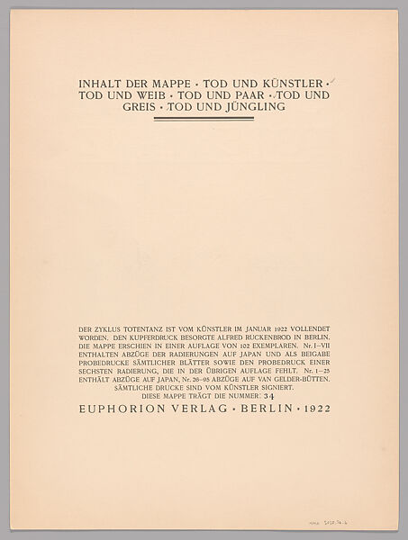 Colophon; from Dance of Death, Lovis Corinth (German, Tapiau, Prussia 1858–1925 Zandvoort, Holland)