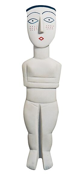 Reconstruction of a marble Cycladic Figure of the Spedos group, Vinzenz Brinkmann  German, Synthetic marble, natural pigments in egg tempera