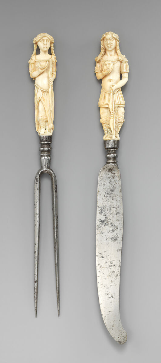Knife with carved handle in the form of Apollo, Steel, ivory, Dutch or British