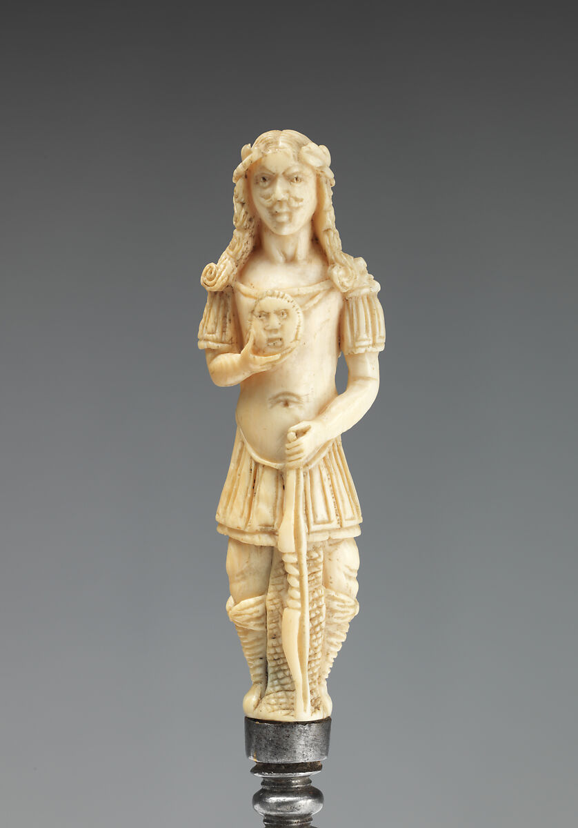 Knife with carved handle in the form of Apollo, Steel, ivory, Dutch or British