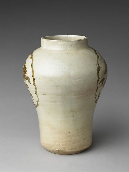 Jar decorated with flowers, Porcelain with underglaze iron-brown design, Korea