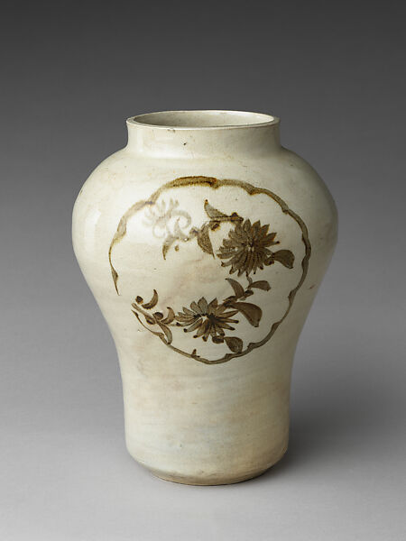 Jar decorated with flowers, Porcelain with underglaze iron-brown design, Korea