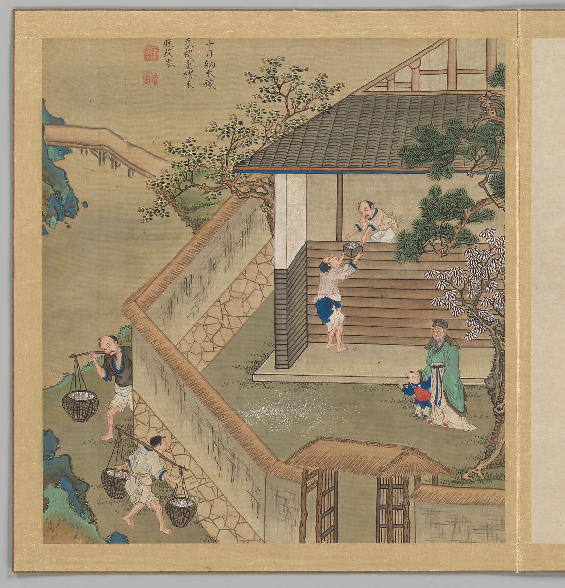 Odes of the State of Bin: The Seventh Month, Fei Qinghu (Fei Zhaoyang) (Chinese, active late 18th--early 19th century), Album of twenty leaves; ink and color on silk, China