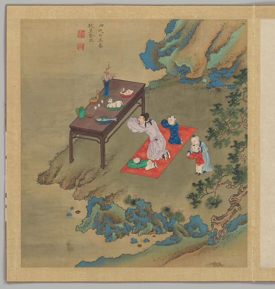 Odes of the State of Bin: The Seventh Month, Fei Qinghu (Fei Zhaoyang) (Chinese, active late 18th--early 19th century), Album of twenty leaves; ink and color on silk, China
