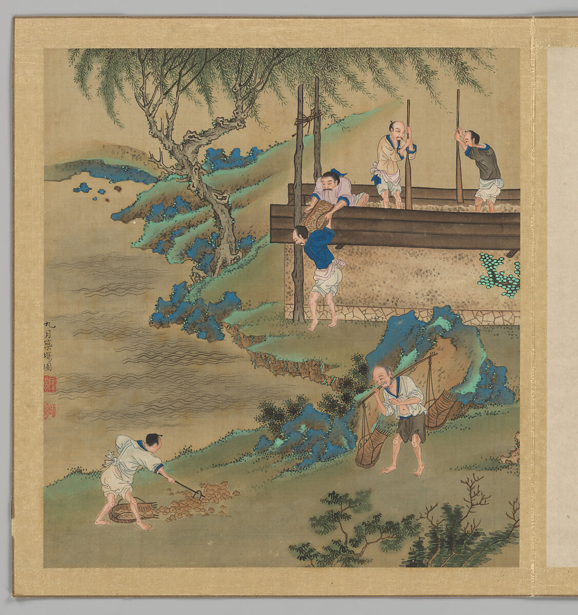 Odes of the State of Bin: The Seventh Month, Fei Qinghu (Fei Zhaoyang) (Chinese, active late 18th--early 19th century), Album of twenty leaves; ink and color on silk, China