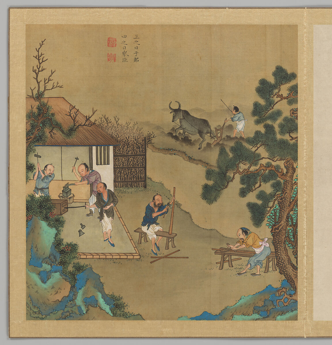 Odes of the State of Bin: The Seventh Month, Fei Qinghu (Fei Zhaoyang) (Chinese, active late 18th--early 19th century), Album of twenty leaves; ink and color on silk, China