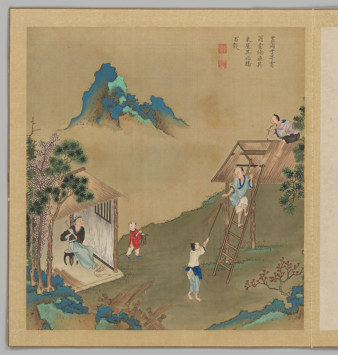 Odes of the State of Bin: The Seventh Month, Fei Qinghu (Fei Zhaoyang) (Chinese, active late 18th--early 19th century), Album of twenty leaves; ink and color on silk, China