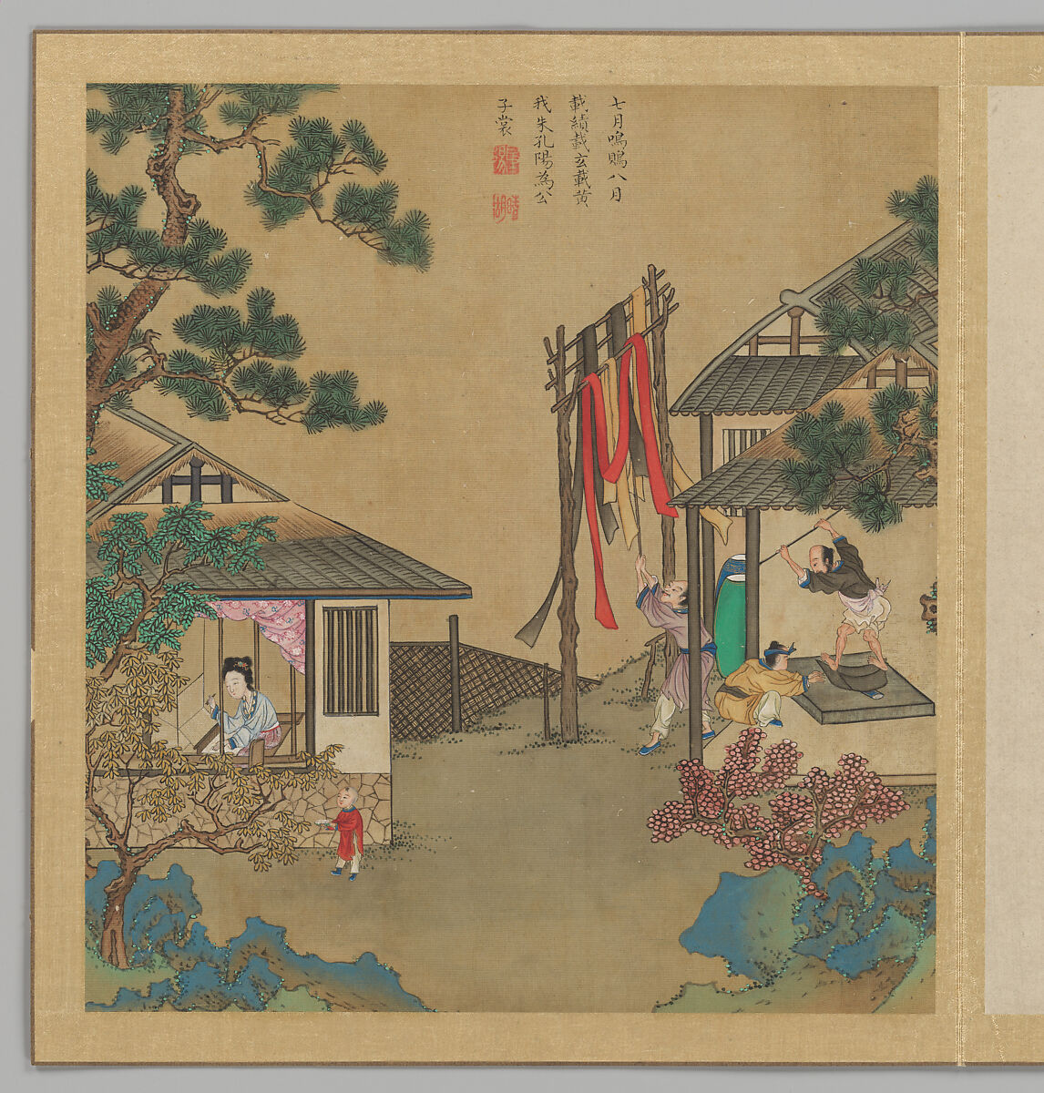 Odes of the State of Bin: The Seventh Month, Fei Qinghu (Fei Zhaoyang) (Chinese, active late 18th--early 19th century), Album of twenty leaves; ink and color on silk, China