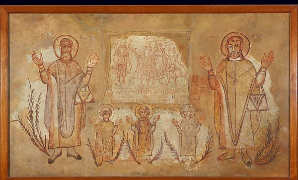 Wall Painting with Holy Men and a Coptic Inscription, Stucco, Byzantine (Egypt)