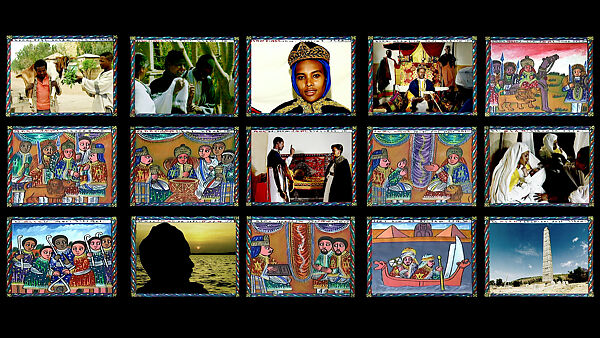 Theo Eshetu Video Install- The Return of the Axum Obelisk, Theo Eshetu, Fifteen-channel digital video installation, color, sound, 21 min., 43 sec.