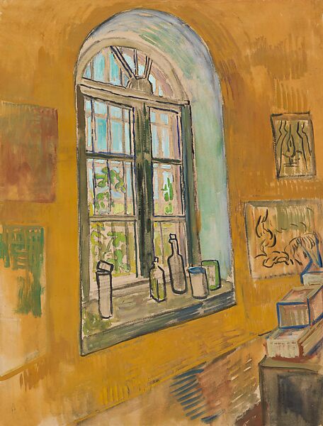 Window in the Studio, Vincent van Gogh  Dutch, Chalk, brush, oil paint, and watercolor on paper