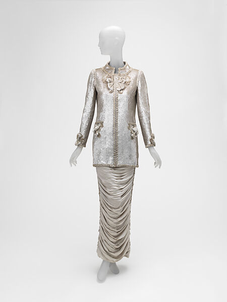 Ensemble, House of Chanel (French, founded 1910), silk, plastic, glass, metal, French 