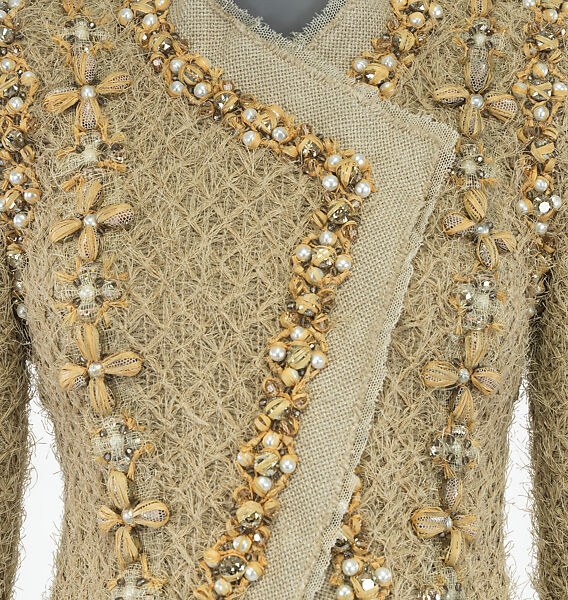 Ensemble, House of Chanel (French, founded 1910), linen, silk, glass, straw, plastic, French